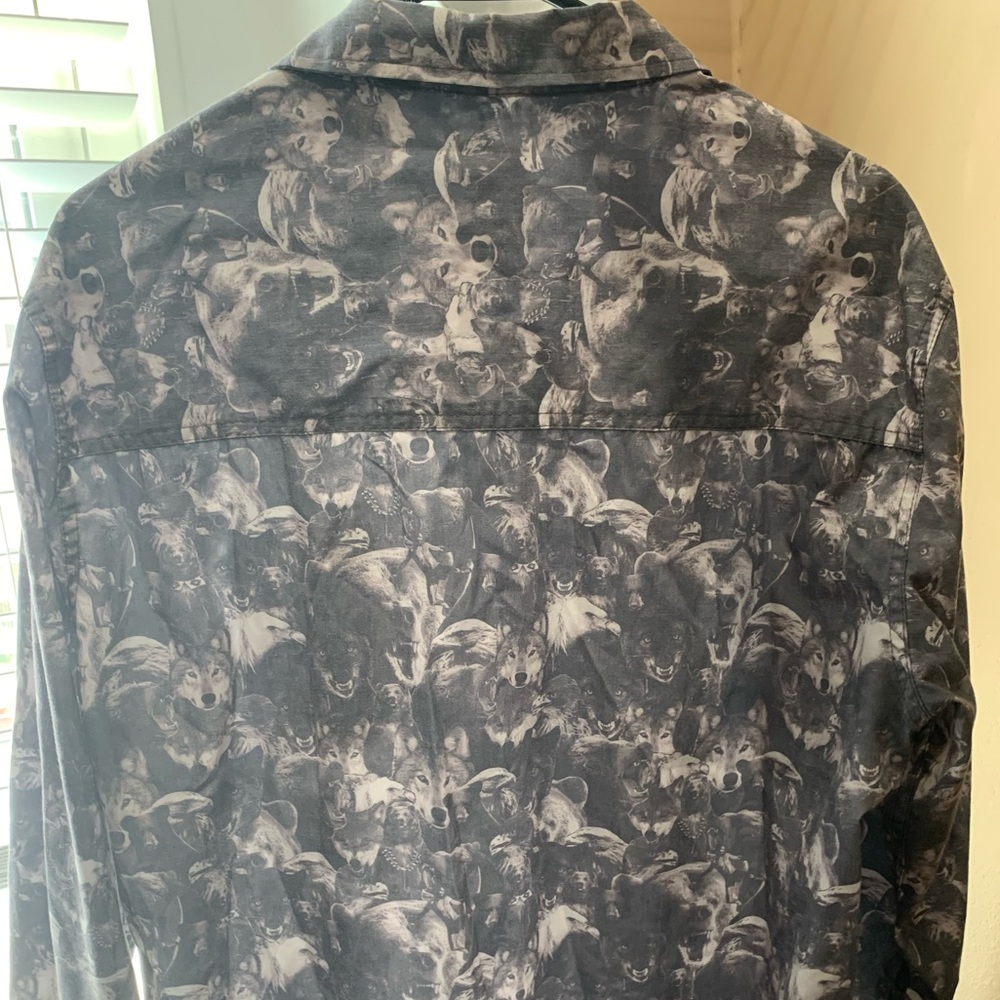 Wolf print all over long sleeve button down